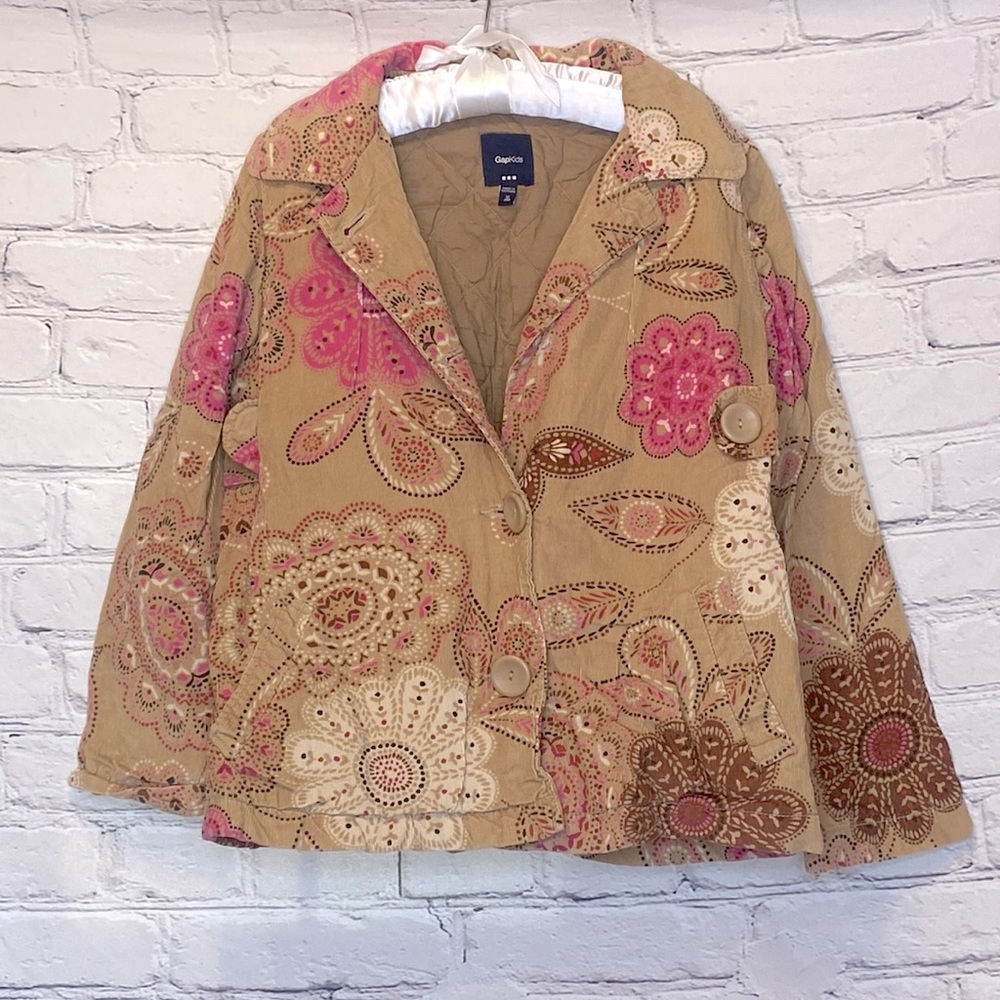 Gap Kids Pink Tan Floral Corduroy Padded Jacket Size Medium Size 8